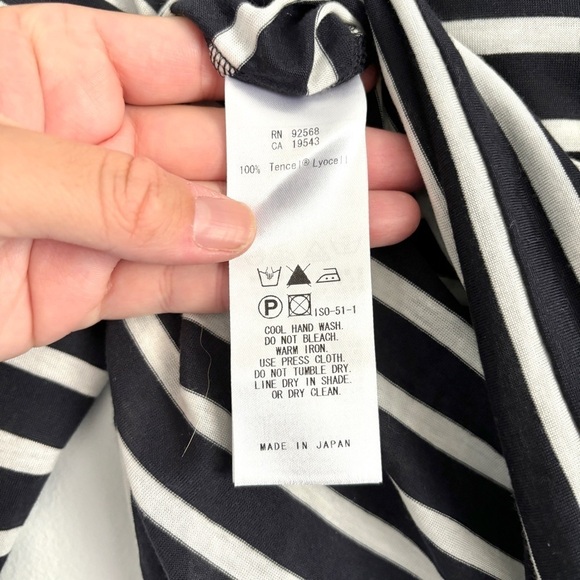 Kumikyoku Blue and White Striped 3/4 Sleeve Top Studded Neckline Size 2 / US M - Picture 6 of 10